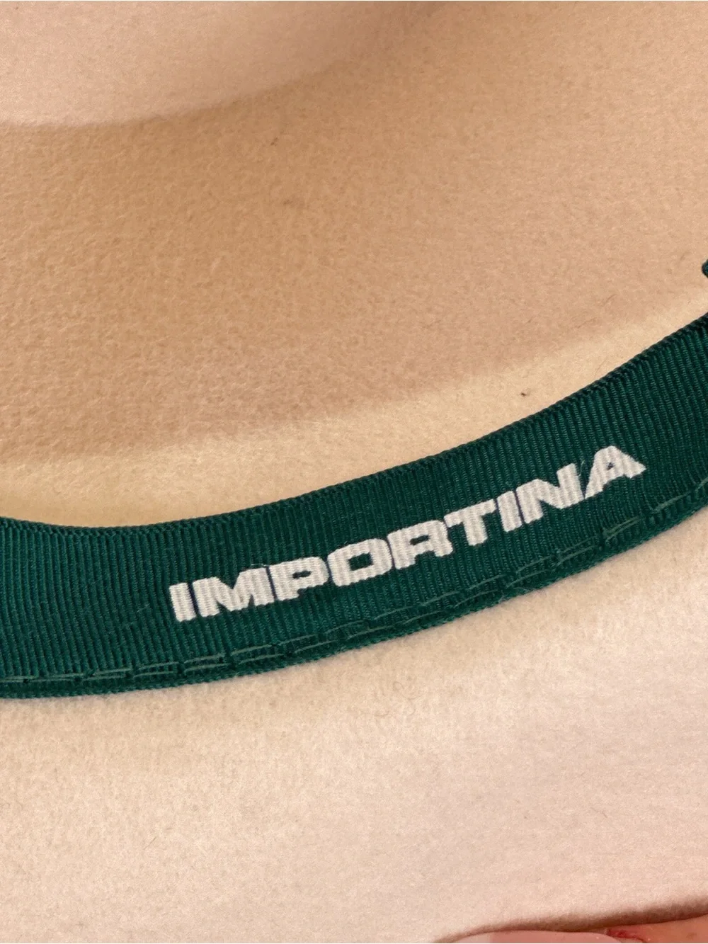 Importina Flat Crown Hat Rolled Brim Feather Band Wool Felt Cream OS